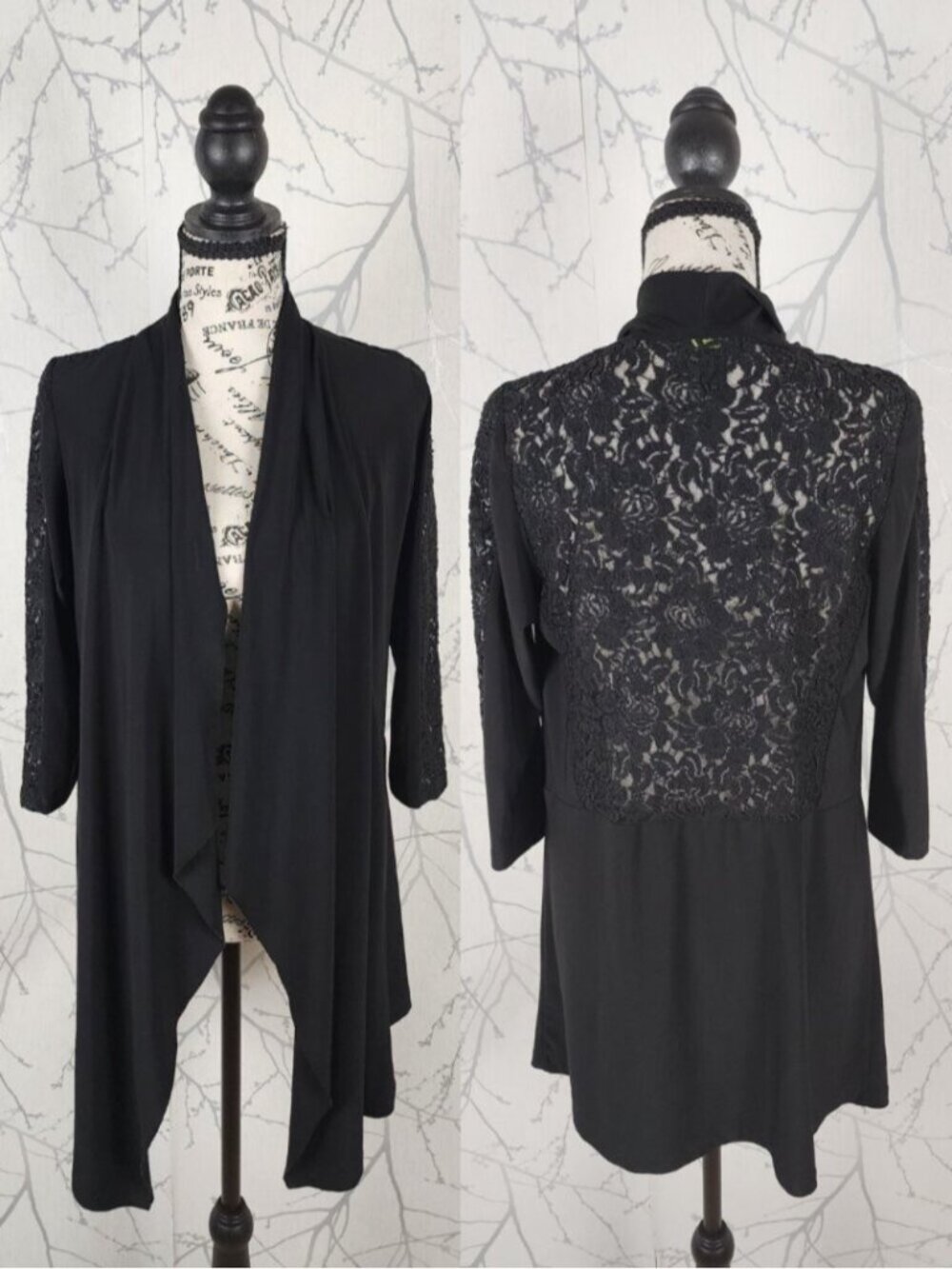 Cartise Slinky Stretch Jersey Lace Panel Drape Open Cardigan